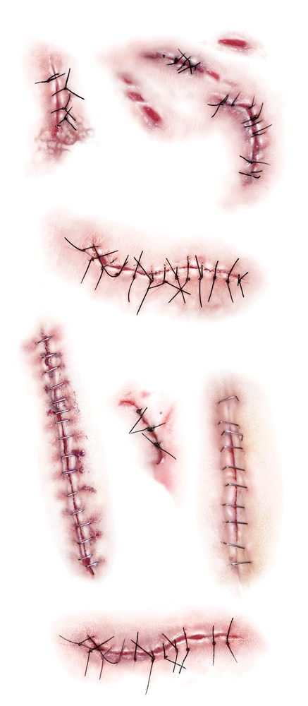 Halloween Stitched Zombie Doll Tattoo Transfers Face Staple Scars Vampire  Bites | eBay