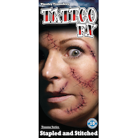 Tinsley Transfers Fake Staples & Stitches Wound Temporary Tattoos, Red, 10-pk, Wearable Favours  for Halloween