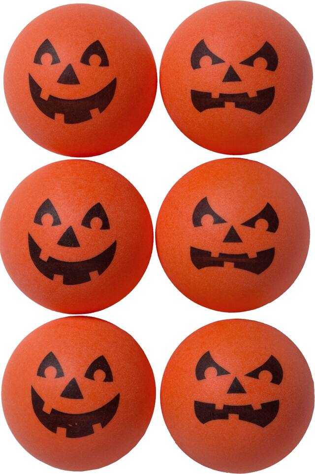 Vintage Halloween Jack-O'-Lantern Pumpkin Ping Pong Balls, Black/Orange, 1.5-in, 6-pk, Table Decoration for Halloween Front_Flat