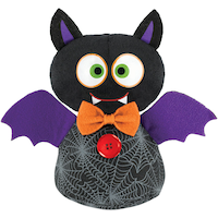 Bat Plush Stuffed Animal, Black/Purple, 6-in, Indoor Decoration for Halloween Front_Flat