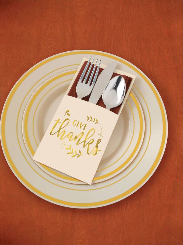 Give Thanks Thanksgiving Cutlery Holders, 12-pk Overhead_Flat