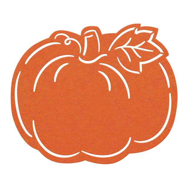 Pumpkin Felt Fabric Reusable Placemat, Orange, 13-in, for Fall Front_Flat