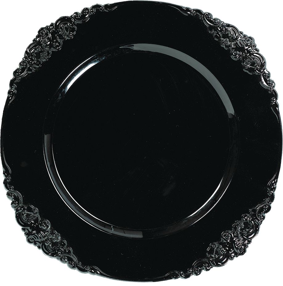 Assiette de présentation en plastique réutilisable, noir, 13 po, décoration de table pour l'Halloween Overhead_Flat