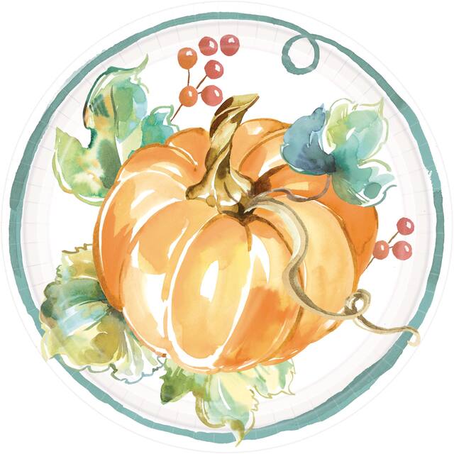 Assiettes à dessert en papier Peinture d'automne, paq. 8 Overhead_Flat