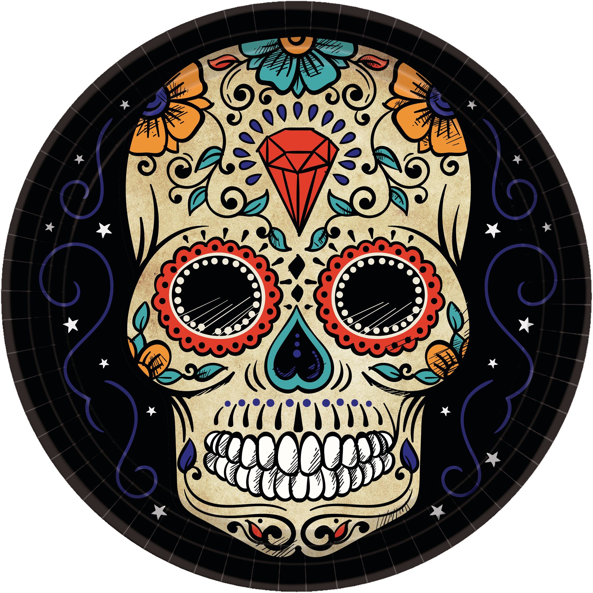 Sugar Skull Dinner Plates, 18-pk Overhead_Flat