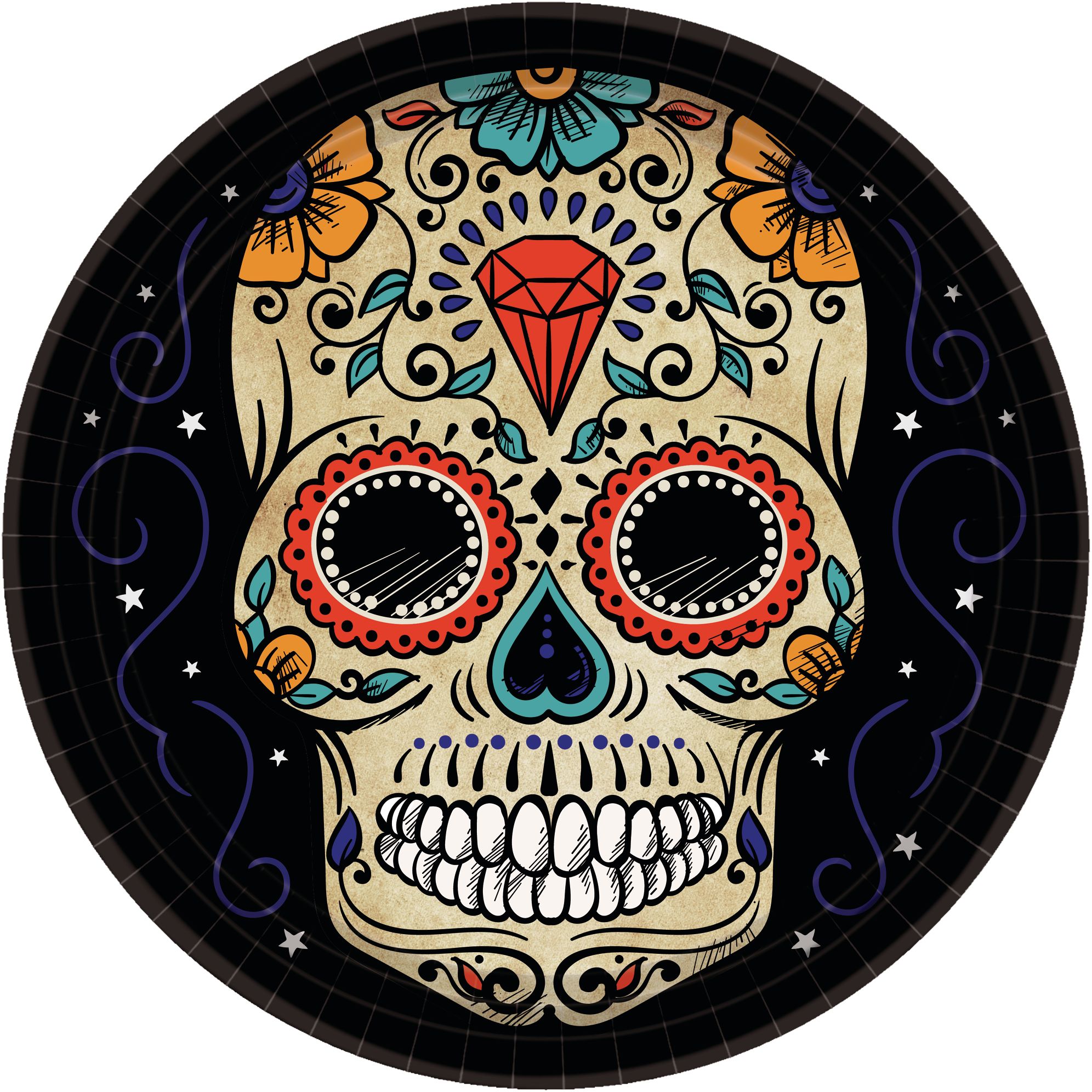 Sugar Skull Dinner Plates, 18-pk Overhead_Flat