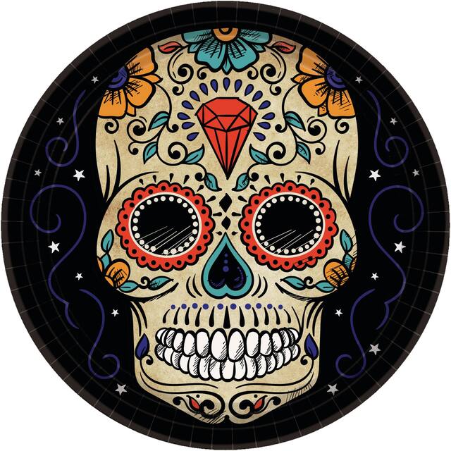 Sugar Skull Dinner Plates, 18-pk Overhead_Flat