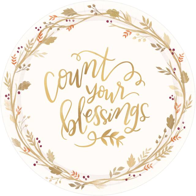 Count Your Blessings Party Dessert Paper Plates, 18-pk Overhead_Flat