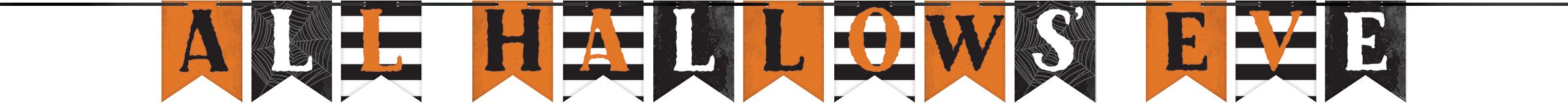 Banderole à lettres All Hallow's Eve, rayures multicolore, 12 pi, décoration intérieure pour l'Halloween Front_Flat