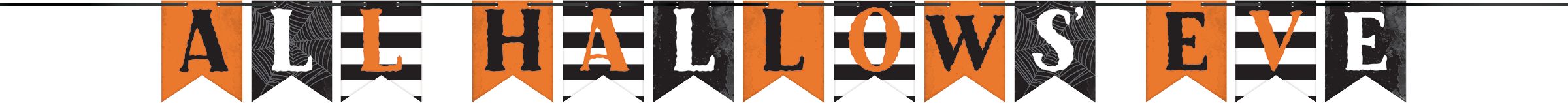 Banderole à lettres All Hallow's Eve, rayures multicolore, 12 pi, décoration intérieure pour l'Halloween Front_Flat