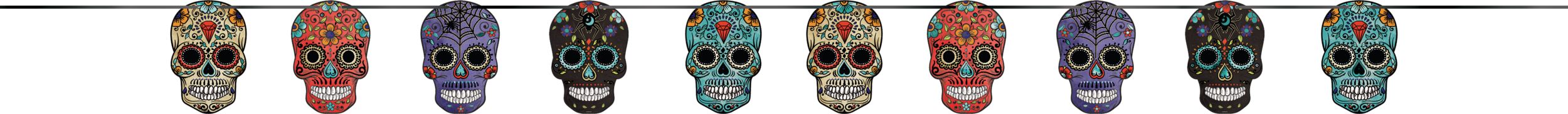 Metallic Sugar Skull Banner, Multi-Coloured, 12-ft, Indoor Decoration for Day of the Dead Front_Flat