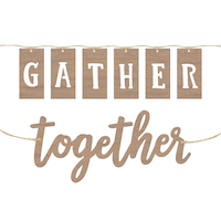 "Gather Together" Rustic Double Banner, Brown, 9-in, Indoor Decoration for Thanksgiving Front_Flat