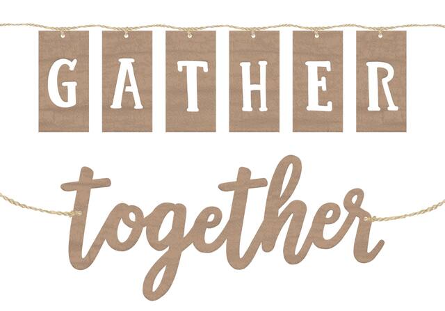"Gather Together" Rustic Double Banner, Brown, 9-in, Indoor Decoration for Thanksgiving Front_Flat