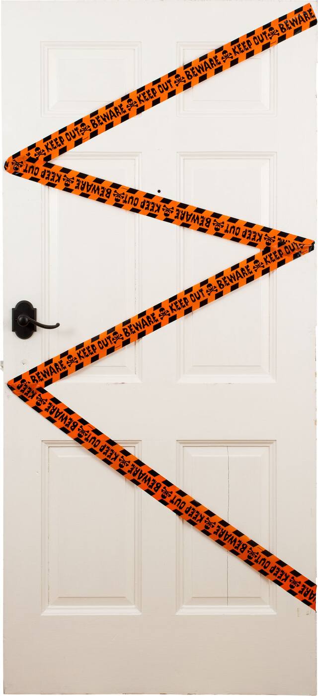 "Beware Keep Out" Fright Tape Black/Orange, 100-ft, Indoor/Outdoor Decoration for Halloween Front_Flat