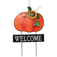 "Welcome" Pumpkin Yard Stake, Orange, 12-in, Outdoor Decoration for Fall Front_Flat