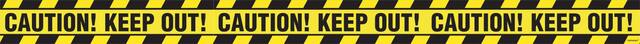 "Caution! Keep Out!" Crime Scene Tape, Black/Yellow, 20-ft, Indoor Decoration for Halloween Front_Flat