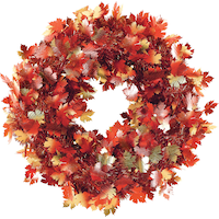 Tinsel Wreath with Maple Leaves, Orange, 18-inIndoor/Outdoor Decoration for Fall Front_Flat