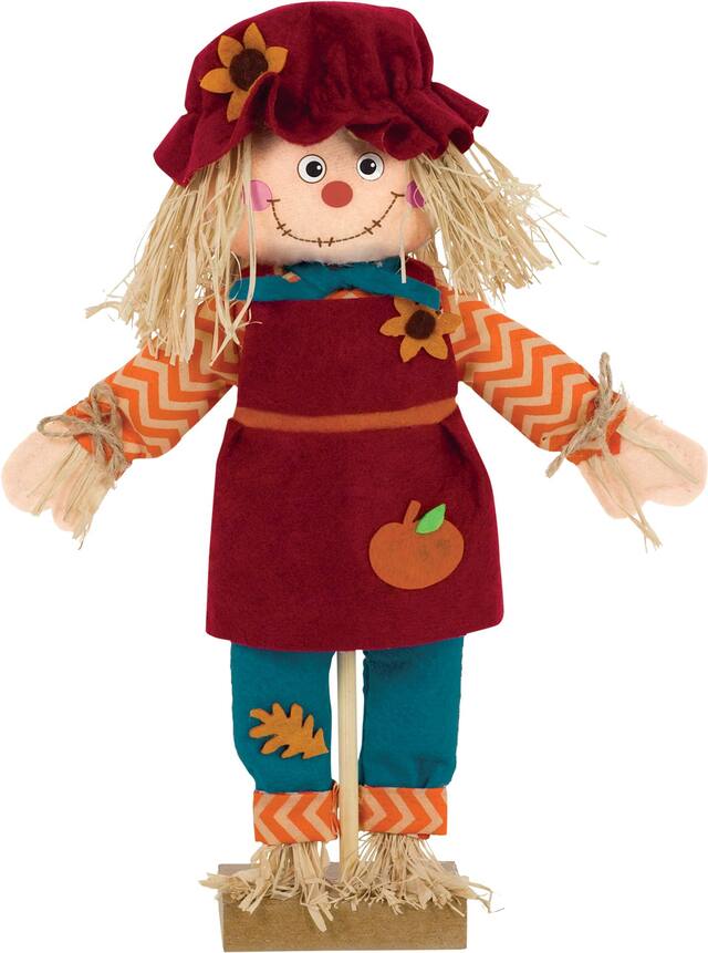 Scarecrow Standing Girl Prop, Multi-Coloured, 11.7-in, Indoor/Outdoor Decoration for Fall Front_Flat