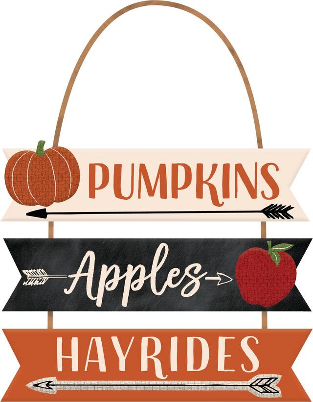 Affiche empilée suspendue Pumpkins, Apples & Hayrides, multicolore, 8,7 po, décoration intérieure/extérieure pour l'automne Front_Flat