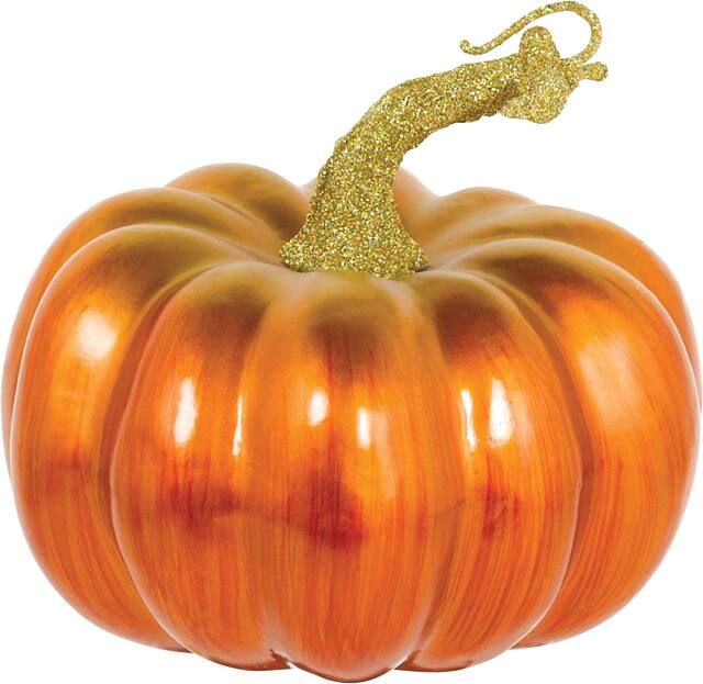 Accessoire citrouille scintillante, orange métallique, 5-1/2 po, décoration intérieure/extérieure pour l'Halloween Front_Elevated