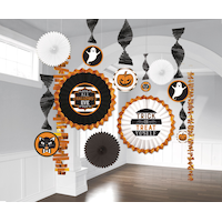 "All Hallow's Eve" Ghost/Cat/Jack-O'-Lantern Hanging Room Decorating Kit, Black/Orange, 13-pk, Indoor Decoration for Halloween Front_Flat