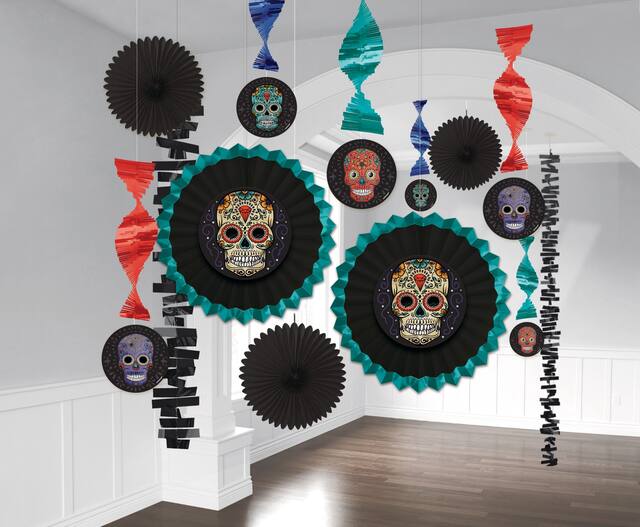 Hanging Room Decorating Kit, Metallic Multi-Coloured, 13-pk, Indoor Decoration for Day of the Dead Front_Flat