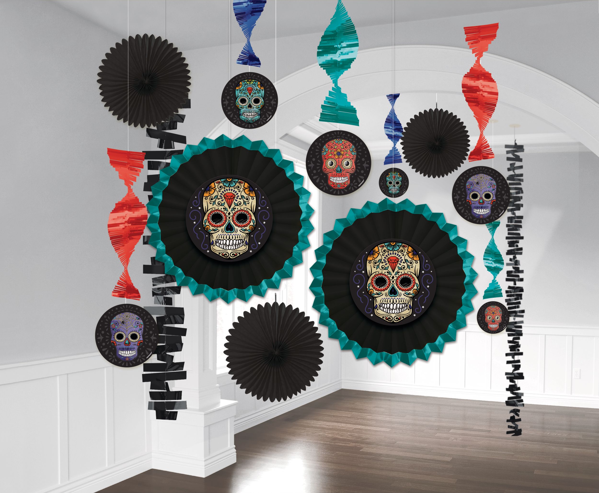 Trousse de décoration suspendue pour pièce, métallique multicolore, paq. 13, décoration intérieure pour le jour des Morts Front_Flat