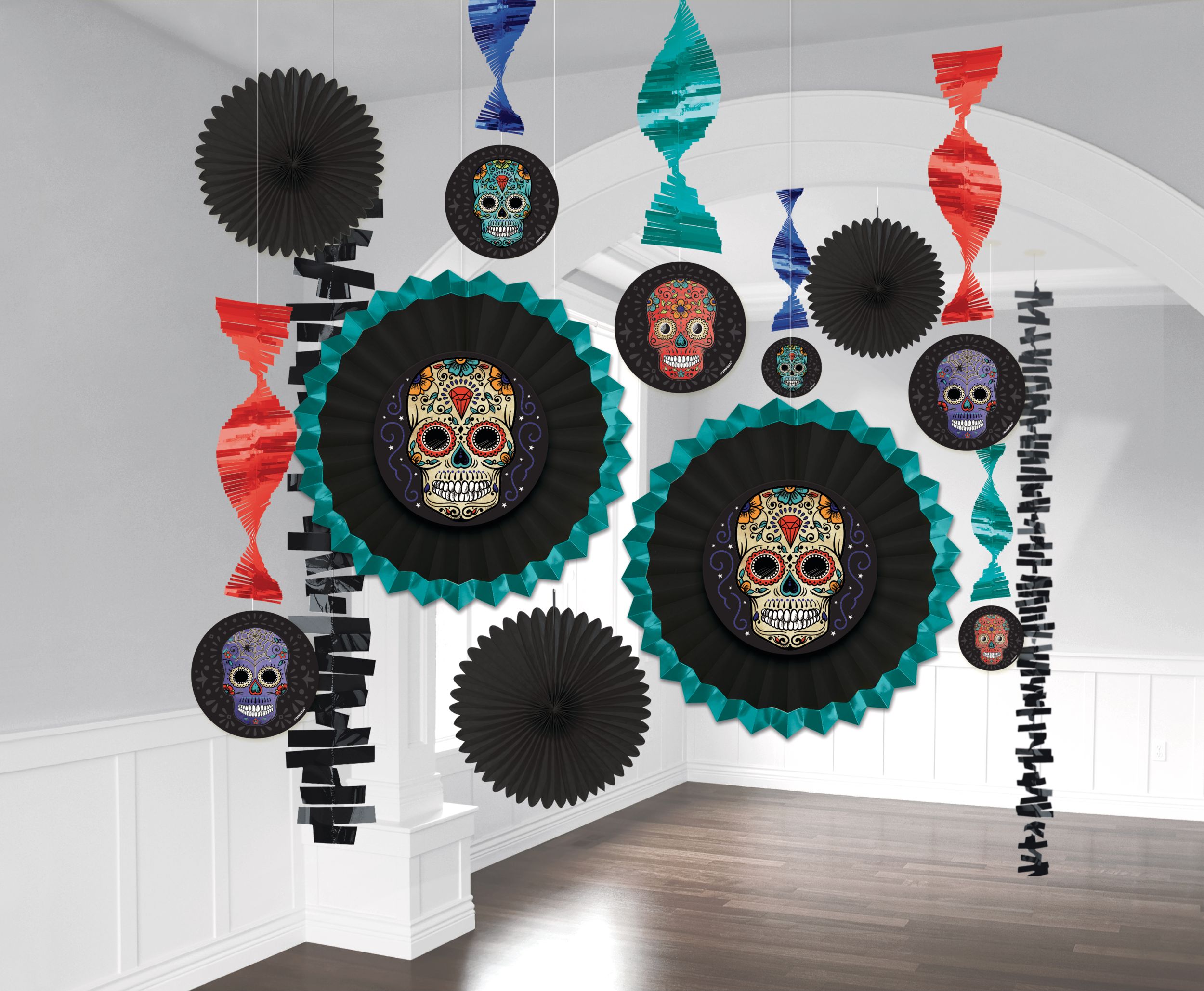 Trousse de décoration suspendue pour pièce, métallique multicolore, paq. 13, décoration intérieure pour le jour des Morts Front_Flat