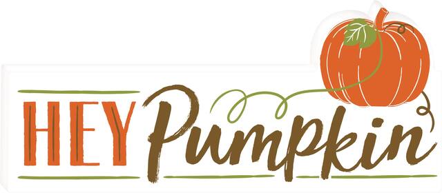 "Hey Pumpkin" Block Sign, White/Orange, 8-in, Indoor/Outdoor Decoration for Thanksgiving Front_Flat
