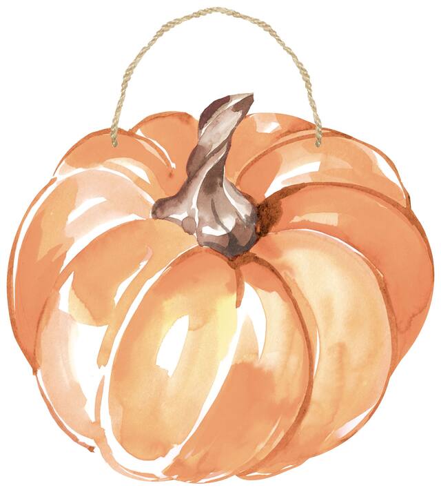 Hanging Pumpkin Sign, Watercolour Orange, 11-in, Indoor/Outdoor Decoration for Fall Front_Flat