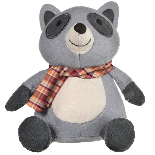 Roly-Poly Raccoon Plush Stuffed Animal, Grey Plaid, 5.5-in, Indoor Decoration for Fall Front_Flat