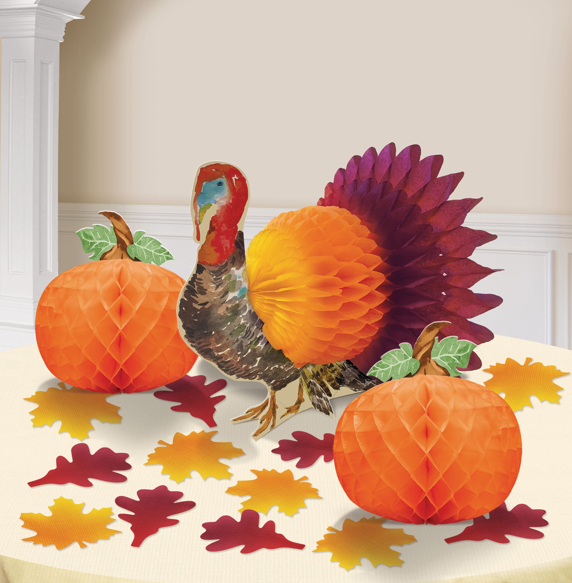 Turkey Jack-O'-Lanterns Honeycomb Table Decorating Kit, Multi