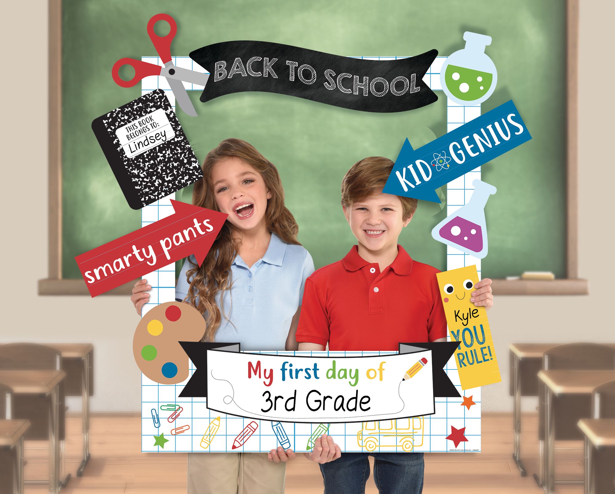 "Back to School" Customizable School Photo Frame Prop Kit with Cutout Props, Multi-Coloured, 31 1/4 in, 15-pk, Indoor Decoration for Back to School Composite_or_Mixed