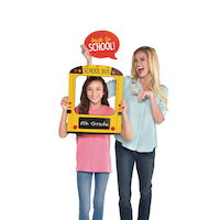 "Back to School" Customizable School Bus Photo Booth Frame Prop Kit with Cutout Props, Multi-Coloured, 16.7-in, Indoor Decoration for Back to School Front_Flat