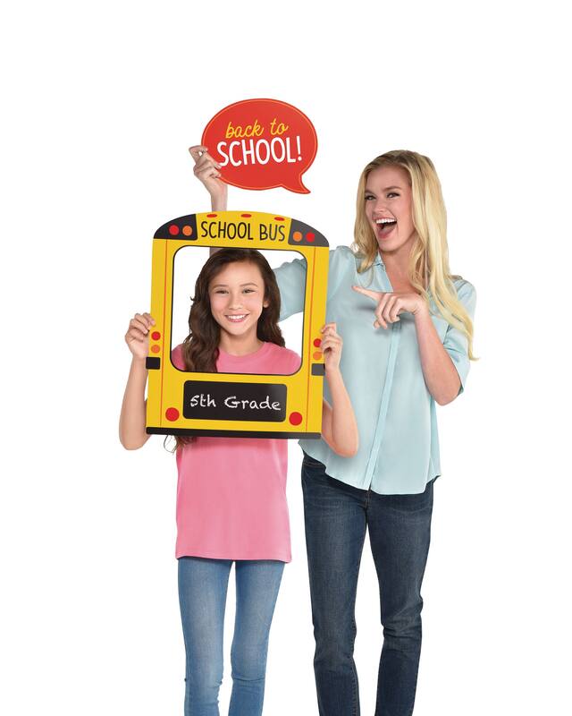 "Back to School" Customizable School Bus Photo Booth Frame Prop Kit with Cutout Props, Multi-Coloured, 16.7-in, Indoor Decoration for Back to School Front_Flat
