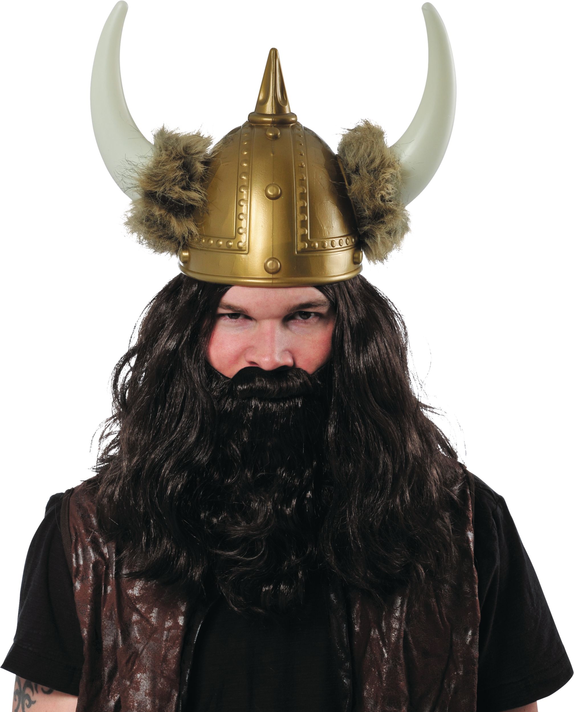 Couvre-casque de viking nordique avec bordure en fourrure, doré, taille unique, accessoire de costume à porter pour l'Halloween Front_Flat