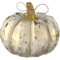 Faux Wood Pumpkin Prop, White/Gold, 5-in, Indoor/Outdoor Decoration for Halloween Front_Flat