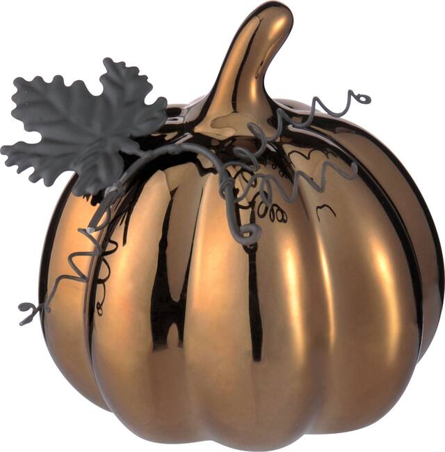 Pumpkin Figurine, Metallic Bronze, 3.5-in, Indoor/Outdoor Decoration for Halloween Front_Flat
