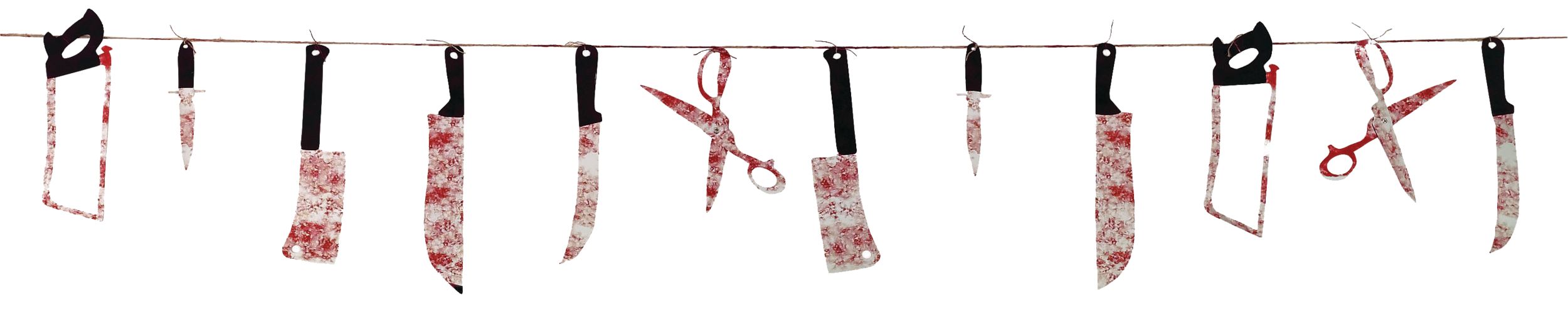 Banderole guirlande d'armes sanglantes, argent/rouge, 2 po, décoration intérieure/extérieure pour l'Halloween Front_Flat