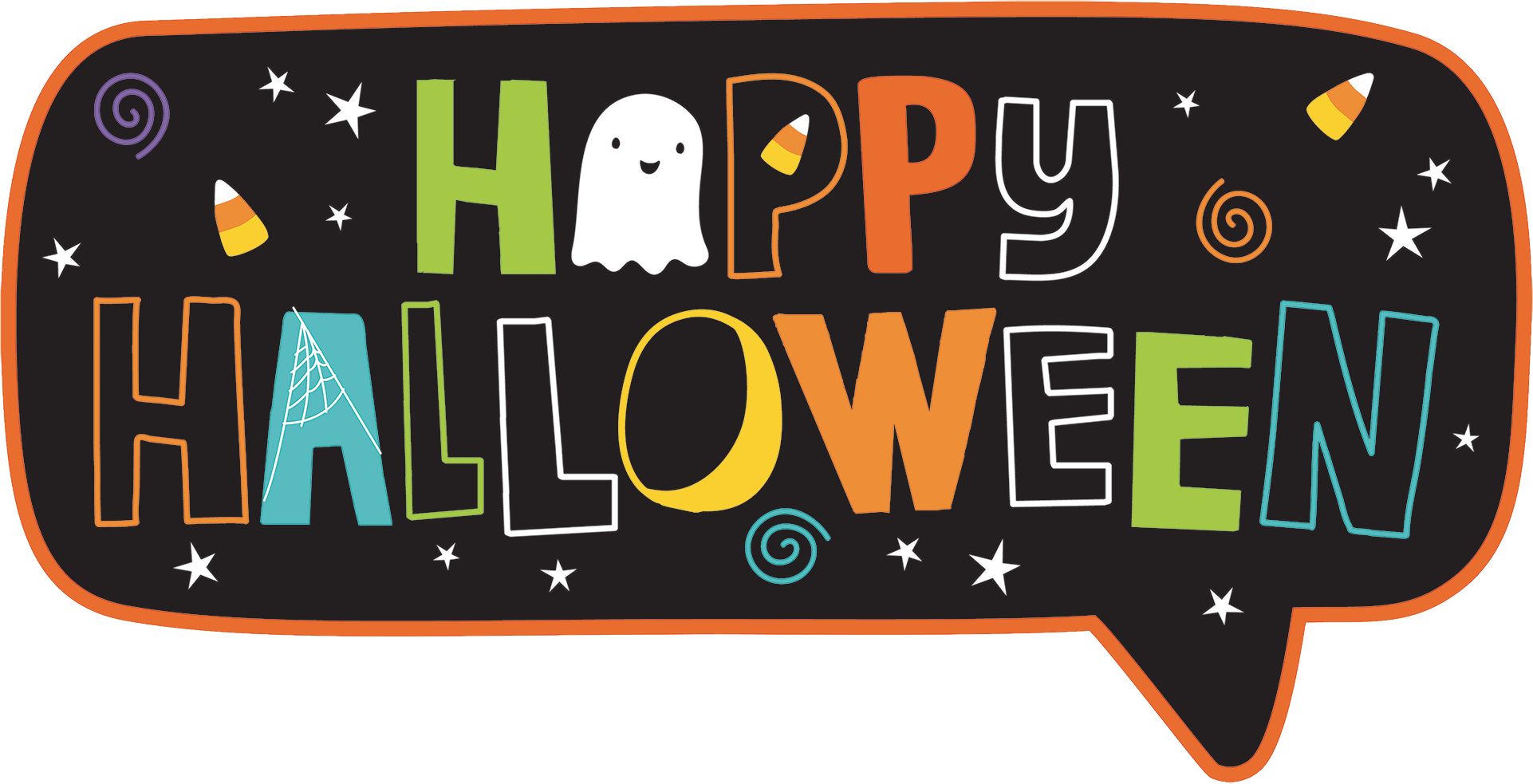 "Happy Halloween" Witch/Ghost/Spider Wall Decorating Kit with Posters and Cutouts, Multi-Coloured, 65-in, 33-pk, Indoor Decoration for Halloween Front_Flat