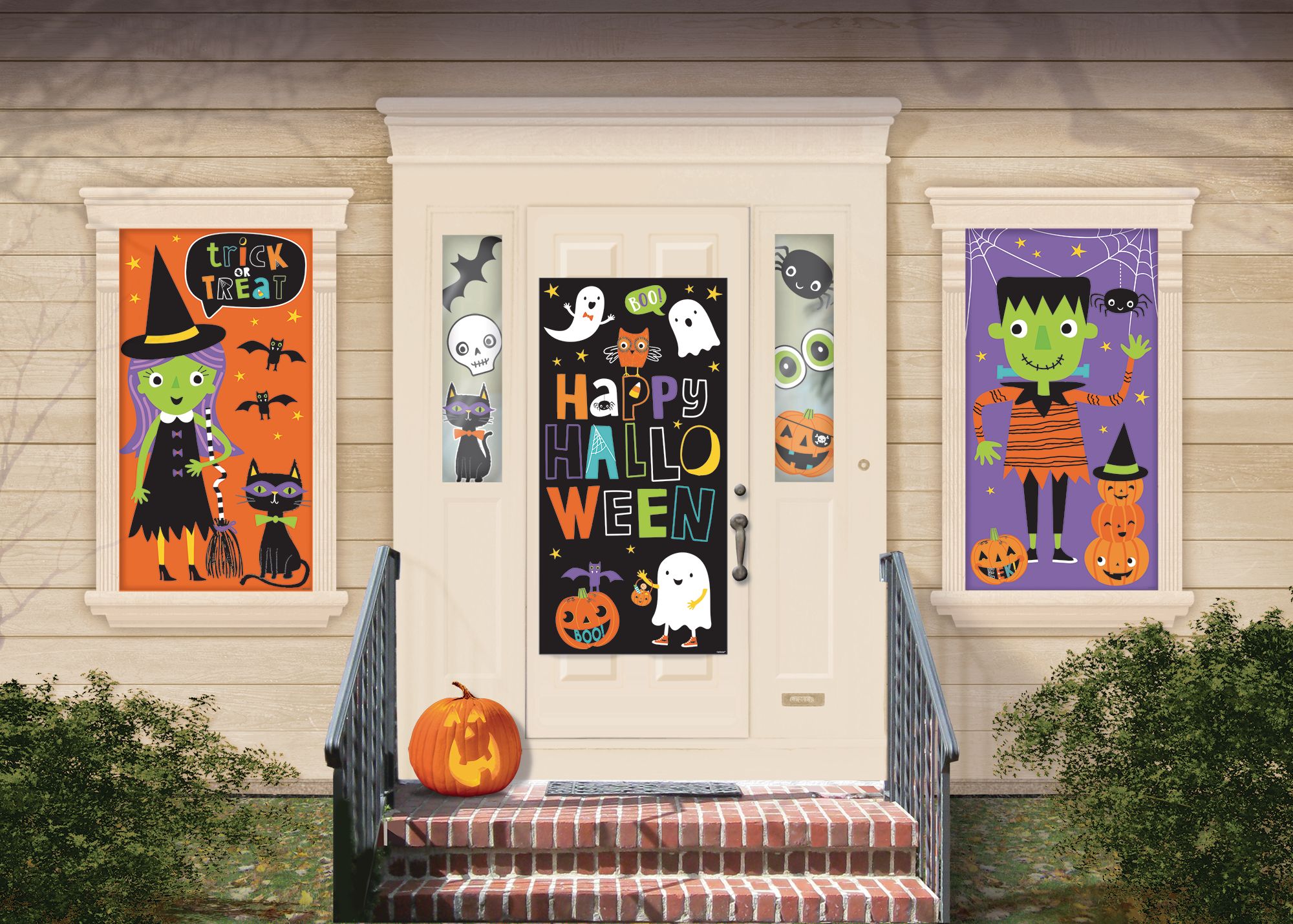 "Happy Halloween" Witch/Ghost/Spider Wall Decorating Kit with Posters and Cutouts, Multi-Coloured, 65-in, 33-pk, Indoor Decoration for Halloween Front_Flat