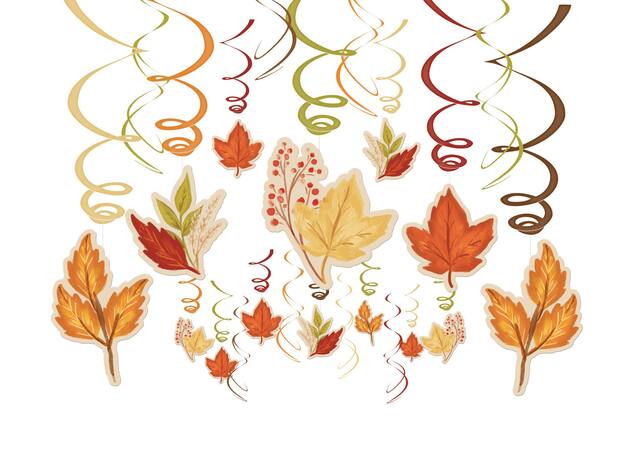 Fall Foliage Maple Leaves Hanging Swirl Props, Multi-Coloured, 7-in, 30-pk, Indoor Decoration for Fall Front_Flat