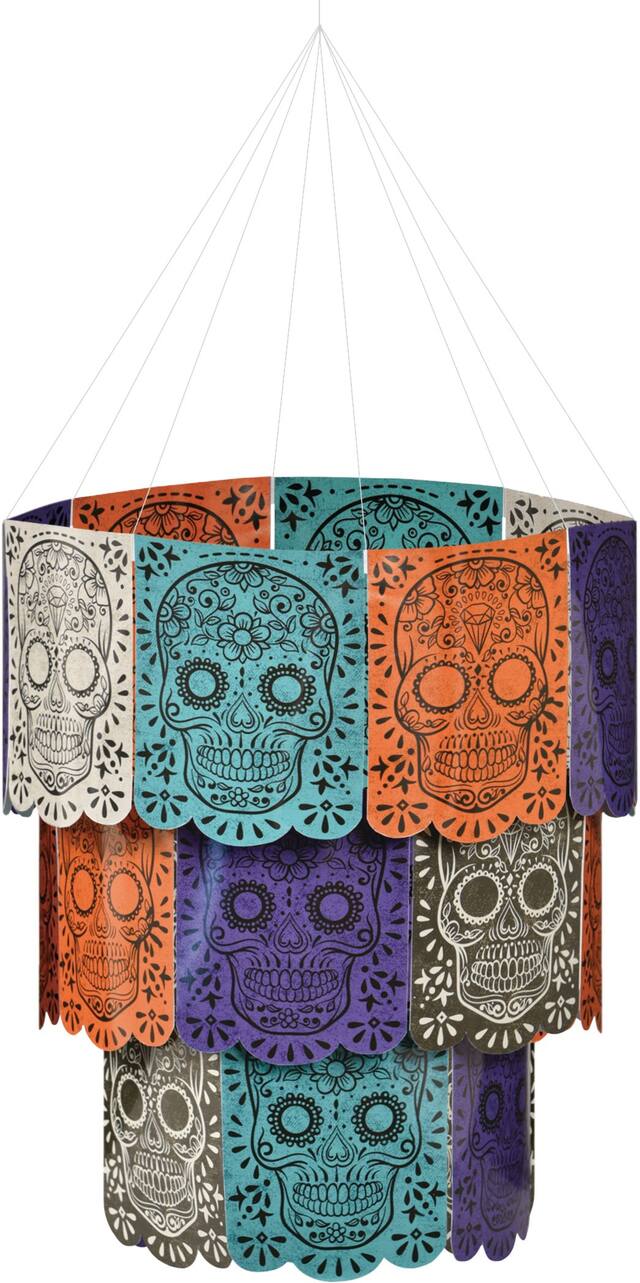Hanging Chandelier, Multi-Coloured, 20-in, Indoor Decoration for Day of the Dead Front_Elevated
