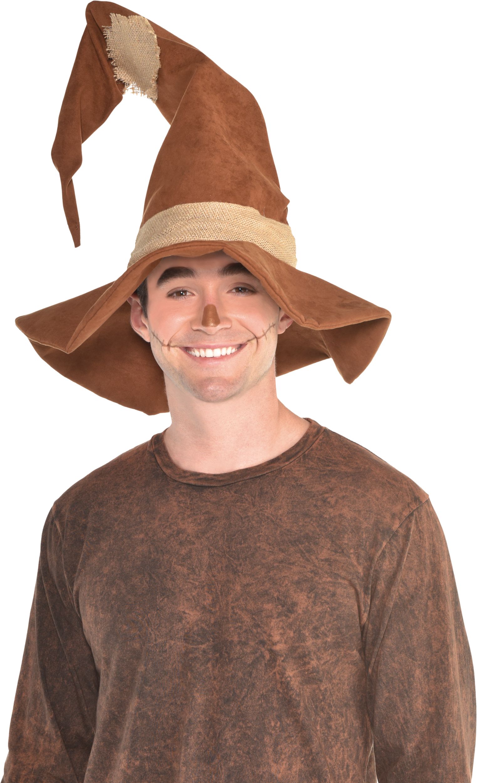 Scarecrow Fabric & Burlap Hat, Brown, One Size, Wearable Costume Accessory for Halloween Front_Flat