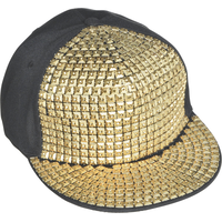 Studded Hip Hop Baseball Hat, Black/Gold, One Size, Wearable Costume Accessory for Halloween Front_Angled_Right