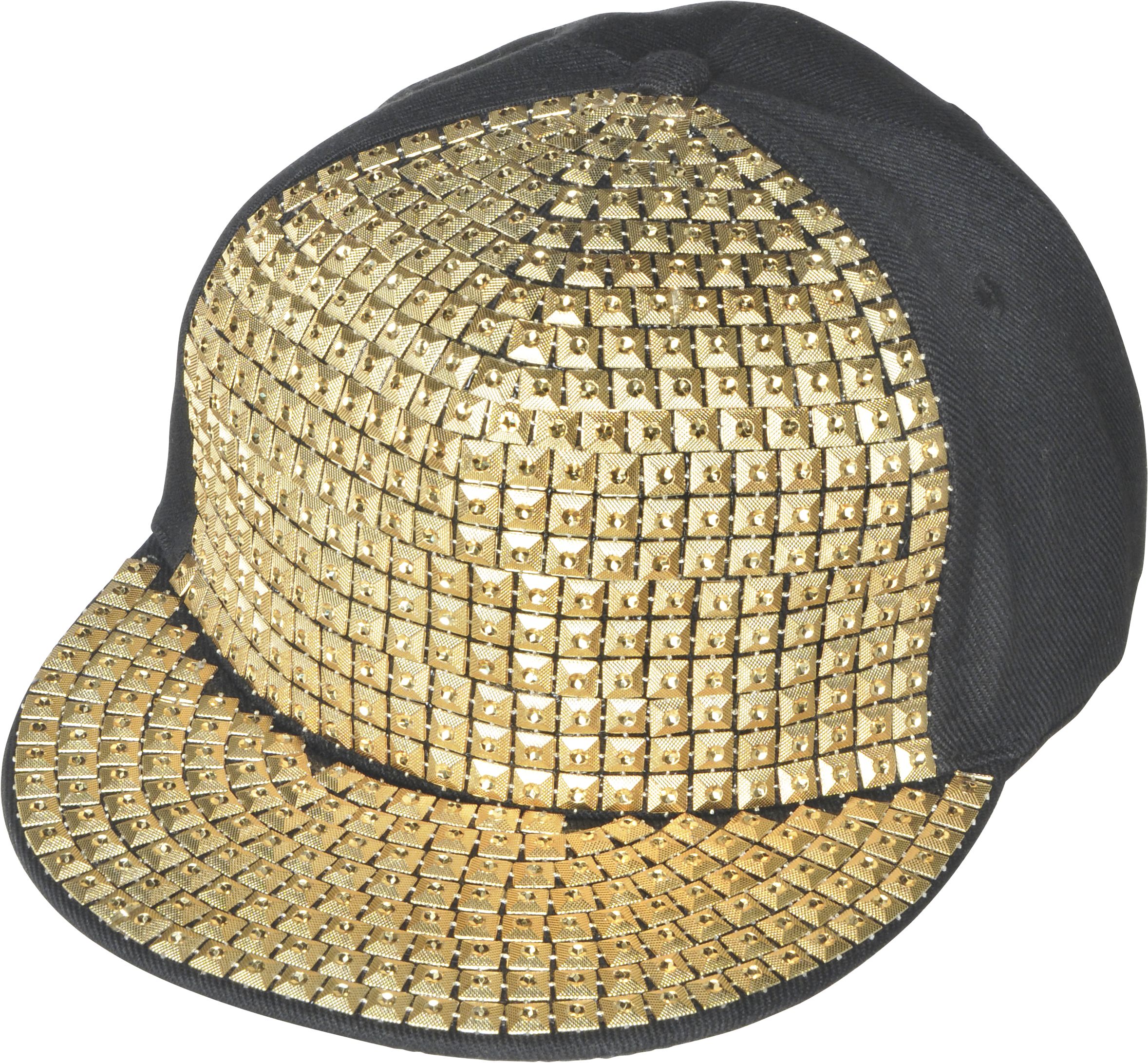 Studded Hip Hop Baseball Hat, Black/Gold, One Size, Wearable Costume Accessory for Halloween Front_Angled_Left