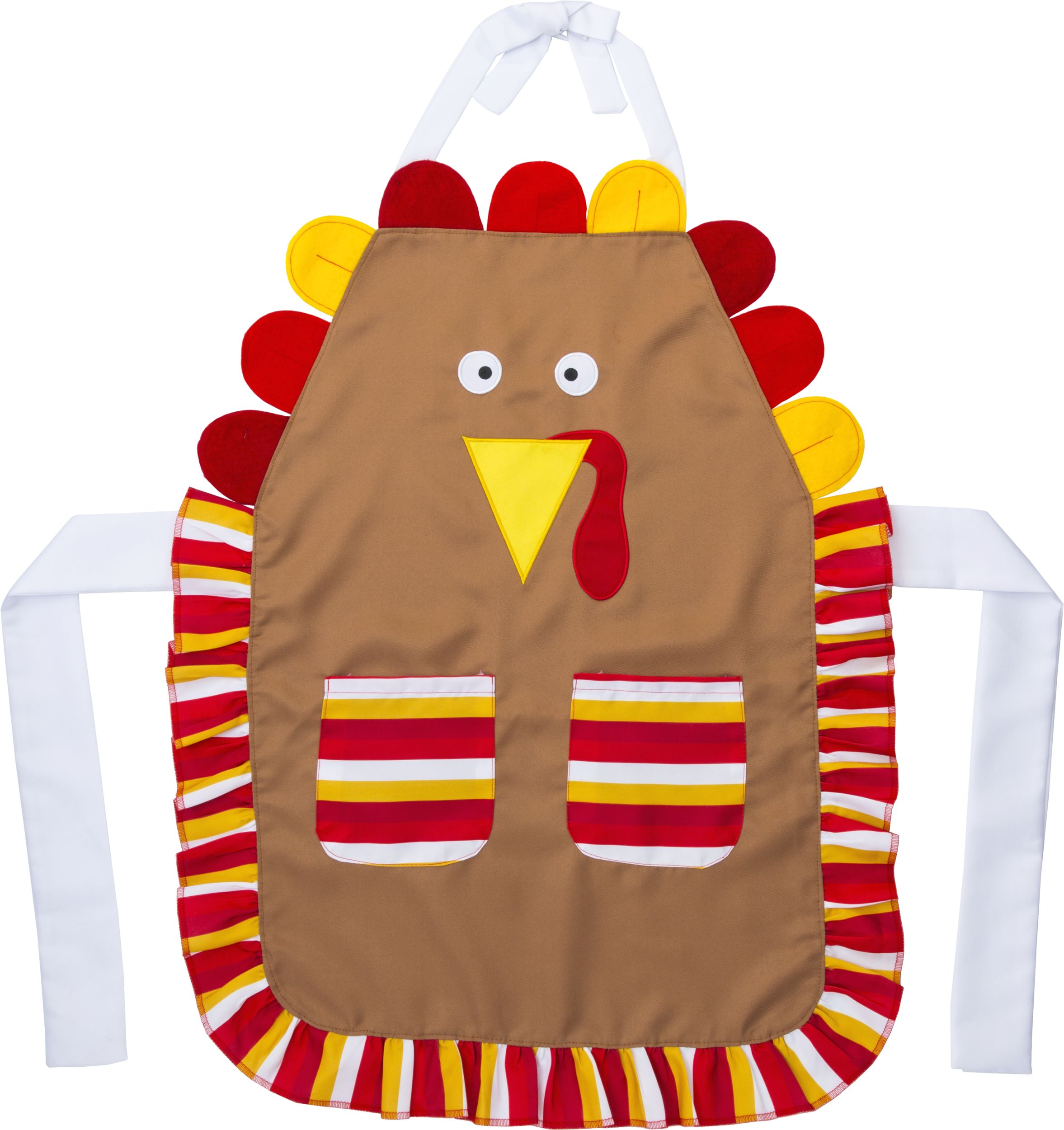 Turkey Apron, Brown/Red/Yellow, One Size, Wearable Accessory for Thanksgiving Front_Flat