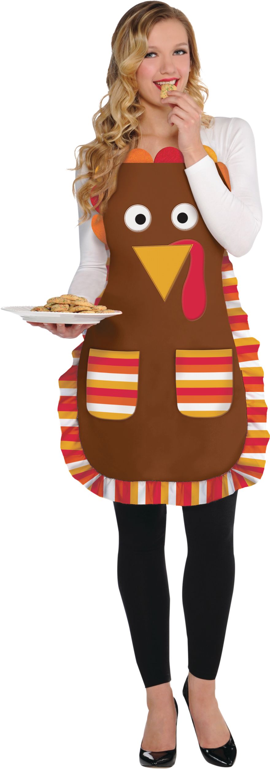 Turkey Apron, Brown/Red/Yellow, One Size, Wearable Accessory for Thanksgiving Front_Flat