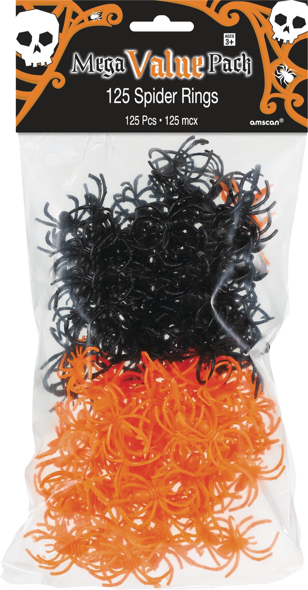 Black & Orange Spider Rings, 125-pk Front_Flat