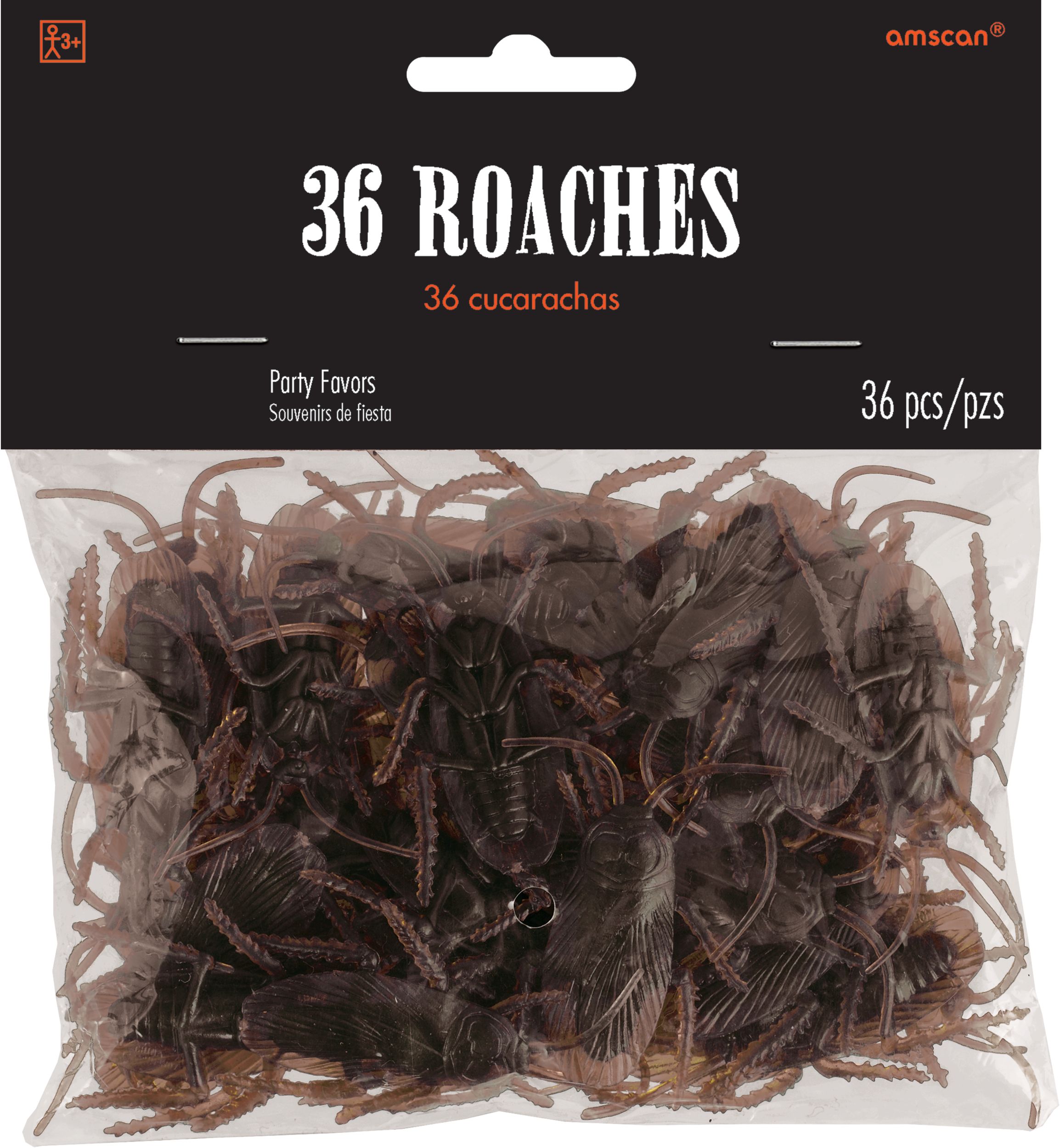Accessoires cadeaux-surprises cafards en plastique, brun, 6-1/2 po, paq. 36, pour l'Halloween Front_Flat